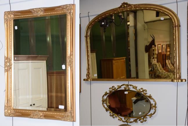 Lot 1133 - A modern gilt over mantel mirror, a gilt hall mirror and two similar smaller mirrors (4)