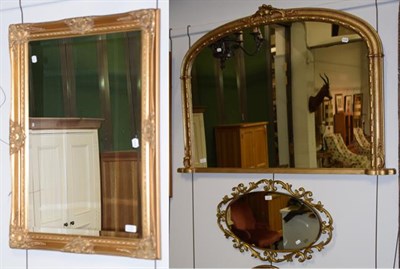 Lot 1133A - A modern gilt over mantel mirror, a gilt hall mirror and two similar smaller mirrors (4)