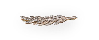 Lot 141 - A diamond set brooch, the textured white leaf motif set throughout with eight-cut diamonds,...