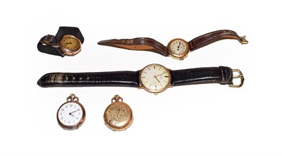 Lot 160 - A 9 carat gold wristwatch signed Bentima Star, two lady's 9 carat gold wristwatches and two...