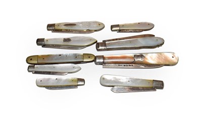 Lot 219 - Ten early 20th century silver pocket knives all with mother-of-pearl scales including two...
