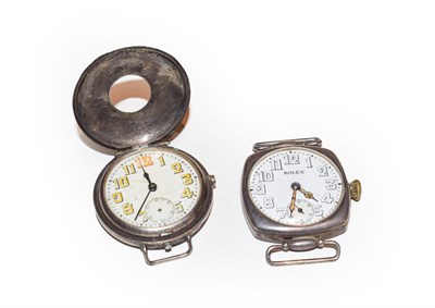 Lot 221 - An early silver wristwatch, signed Rolex, 15-jewel lever movement signed Rolex, cushion shaped case