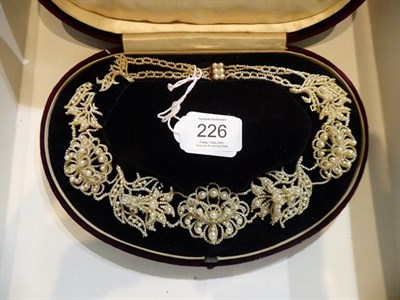Lot 226 - A seed pearl necklace, cased (a.f.) and a French hair comb decorated with rose cut diamonds,...