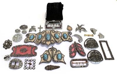 Lot 230 - A selection of marcasite and paste jewellery including five large buckles, various shoe...