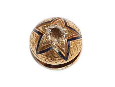 Lot 237 - An enamel and diamond dress stud, the old cut diamond in a yellow claw setting within a blue enamel