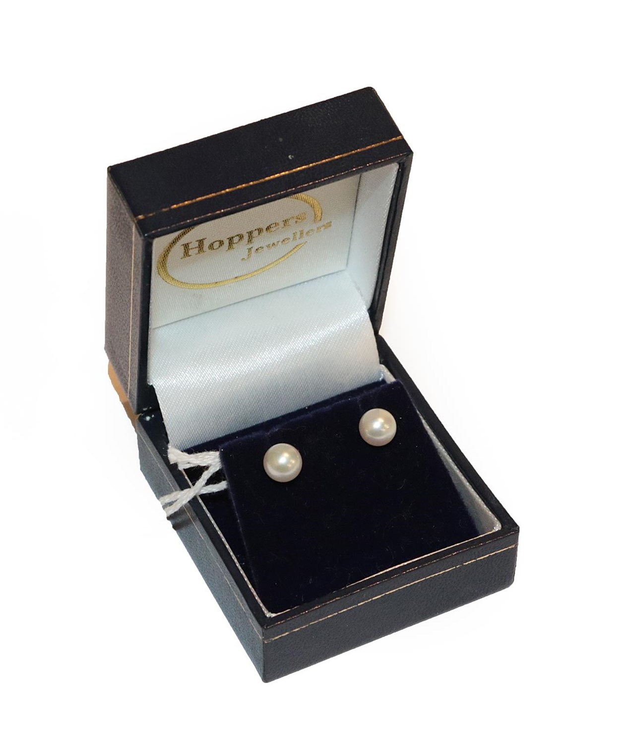 Lot 241 - A pair of cultured pearl earrings, by Mikimoto, the cultured pearls measuring 6.35mm diameter, with