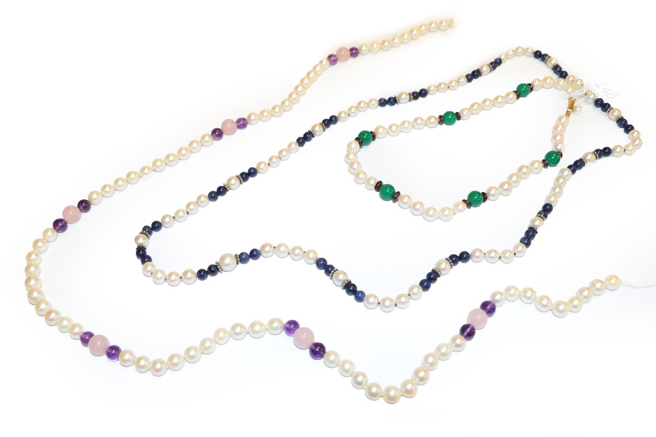 Lot 248 - Three cultured pearl necklaces, of varying designs and lengths (one a.f.)