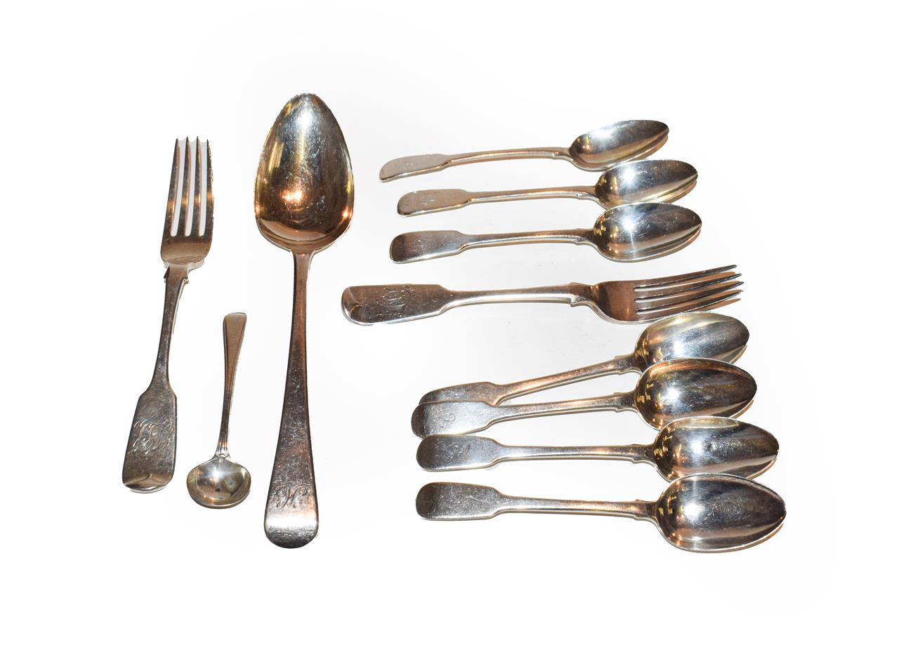 Lot 276 - A collection of silver flatware, mostly Fiddle pattern, comprising eight teaspoons, two...