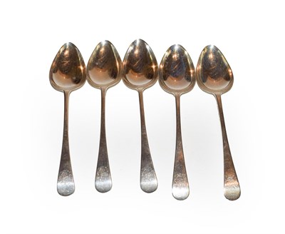Lot 280 - Five George V silver table spoons, by William Jackson Johnston, Chester, 1920, Old English pattern