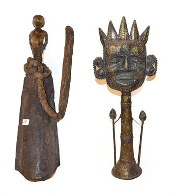 Lot 295 - A Yoruba large figural bell, the handle cast in bronzed as a tribesman, the bell of overlapped...