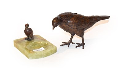 Lot 296 - A Japanese Meiji period bronze model of a game bird, 23cm long, together with an Austrian cold...