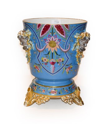 Lot 299 - A Limoges porcelain planter on stand, turquoise ground, enamelled with stylised flower and...