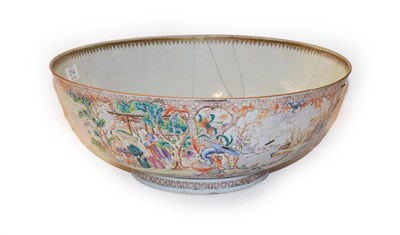 Lot 314 - An 18th century Chinese porcelain punch bowl, decorated in polychrome enamels with Mandarin figures