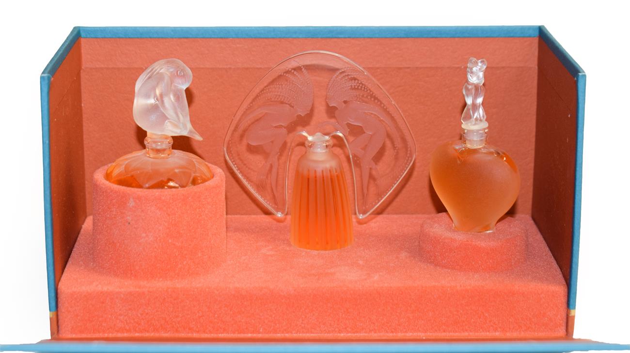 Lot 346 - Lalique miniature perfume bottles 'Le Nu 'Amour' and 'Ondines' (boxed)