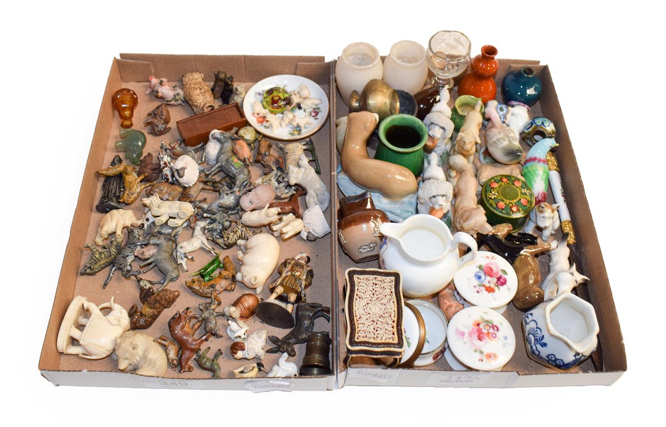 Lot 349 - Various small ornaments including Britians figures, a 19th century model of a sleeping pig with...