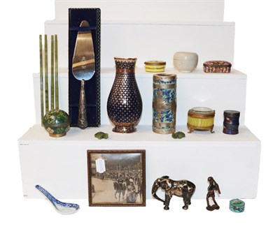 Lot 367 - Assorted including silvered handled tea knives, Stevengraph, Chinese paste pot, porcelain...