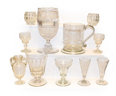 Lot 410 - Group of glassware, including celery vase and an etched tankard (a.f.), rummer, ale glasses etc