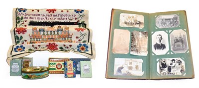 Lot 413 - Edwardian postcard album, mixed circular coins, Victorian sampler and vintage playing cards