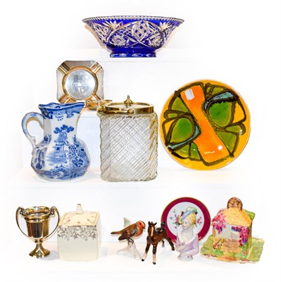 Lot 416 - Mixed lot of silver, glass and crockery etc including Masons, Poole, Royal Winton conserve jar,...