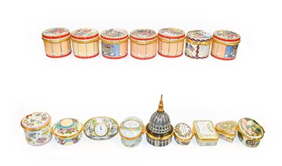 Lot 419 - A quantity of Halcyon Days Bilston & Battersea enamel boxes, including seven British Military...