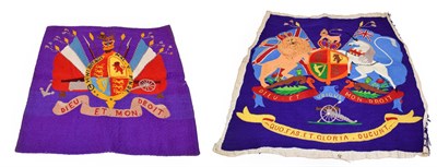 Lot 420 - Two Second World War woolwork panels, one hand embroidered with the Coat of Arms of the Royal...