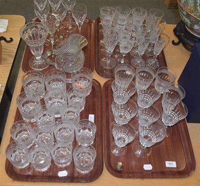 Lot 441 - Various drinking glasses including Cumbria crystal tumblers, champagnes and others (four trays)