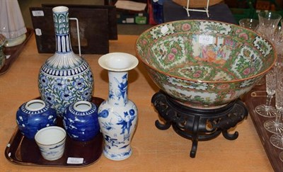 Lot 442 - A quantity of Chinese porcelain including a Cantonese bowl on wooden stand (a.f.), a 19th...