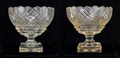 Lot 4 - A Pair of Anglo-Irish Cut Glass Pedestal Bowls, early 19th century, of ovoid form with fan and...