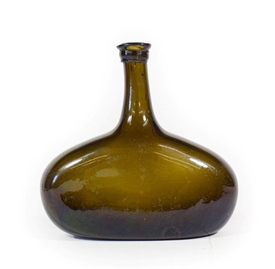 Lot 18 - A Green Glass Side-Flattened Bottle, probably Low Countries or Germany, mid 18th century, with...