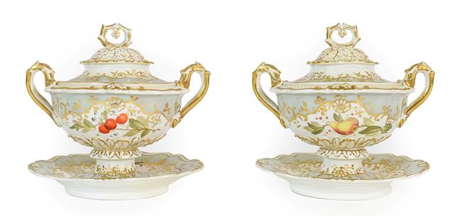 Lot 20 - A Pair of Ridgway Porcelain Sauce Tureens and Covers, circa 1840, of twin-handled scroll...