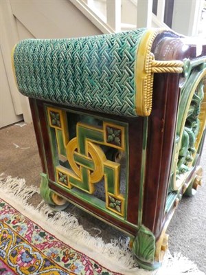 Lot 28 - A Pair of Minton Majolica Garden Seats, 1863, of square form with faux rattan seats over...