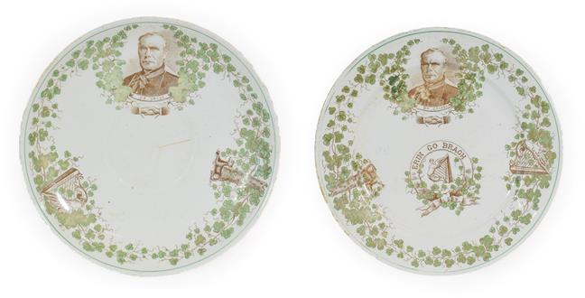 Lot 35 - A Staffordshire Bone China ''Irish Home Rule'' Tea Plate and Saucer, circa 1891, transfer...