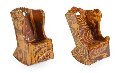 Lot 36 - A Slipware Model of a Lambing Chair, dated 1863, of traditional form, inscribed in raised slip...