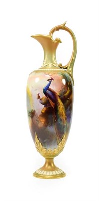 Lot 44 - A Royal Worcester Porcelain Ewer, by Charles White, 1907, of baluster form with leaf sheathed...