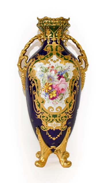 Lot 53 - A Royal Crown Derby Porcelain Twin-Handled Vase, circa 1900, painted by Albert Gregory with...