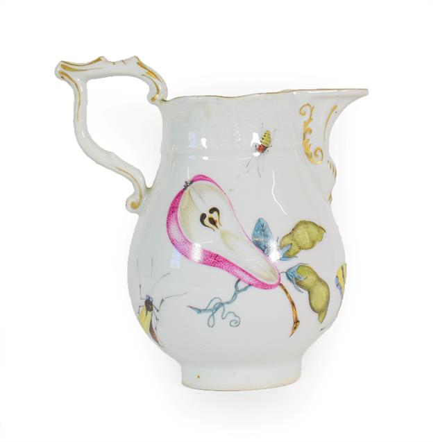 Lot 63 - A Meissen Style Porcelain Milk Jug, of baluster form with Tau handle and scroll spout, painted with