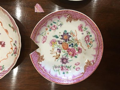 Lot 72 - A Pair of Chinese Porcelain Tea Bowls and Four Saucers, Qianlong, painted in famille rose...