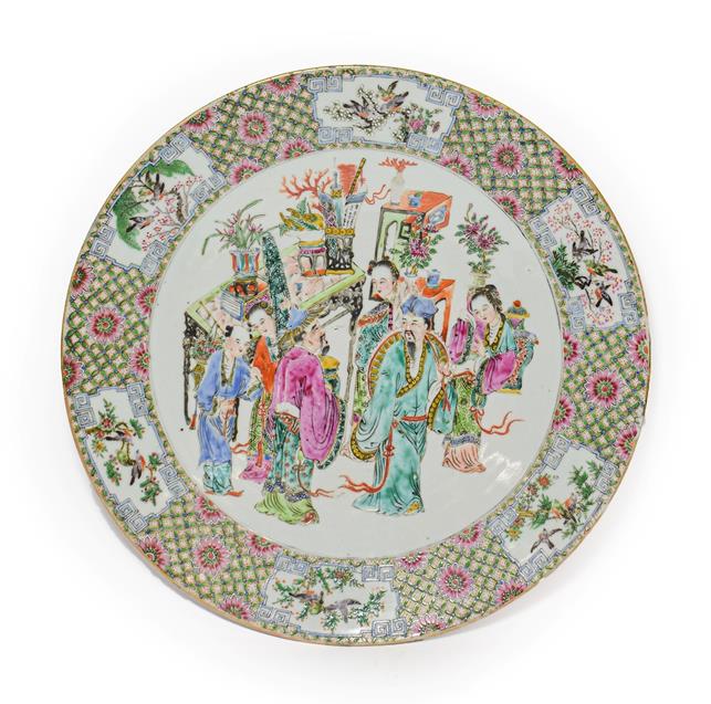 Lot 73 - A Cantonese Porcelain Dish, 19th century, typically painted in famille rose enamels with...