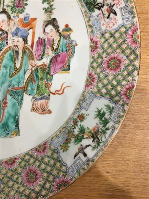 Lot 73 - A Cantonese Porcelain Dish, 19th century, typically painted in famille rose enamels with...