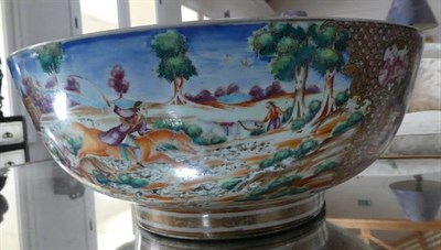 Lot 76 - A Chinese Porcelain European Hunting Scene Punch Bowl, Qianlong, painted in famille rose...