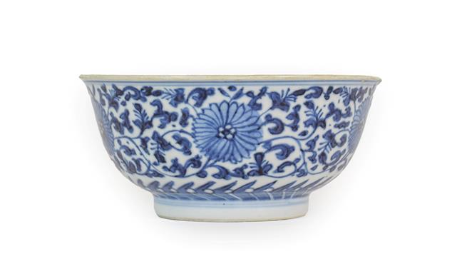 Lot 81 - A Chinese Porcelain Bowl, Chenghua reign mark but not of the period, painted in underglaze blue...