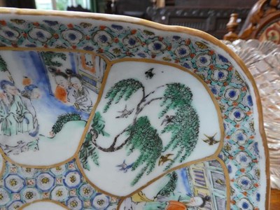 Lot 83 - A Cantonese Porcelain Dish, early 19th century, of square form, painted in famille verte...