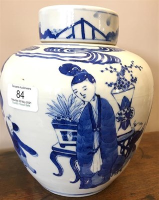 Lot 84 - A Chinese Porcelain Jar and Cover, late 19th century, of ovoid form, painted in underglaze blue...