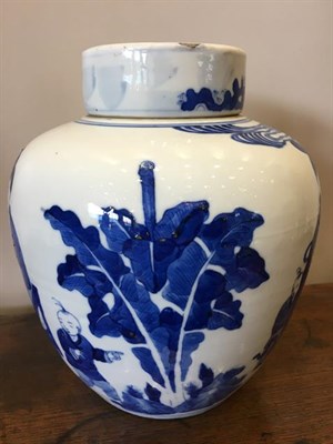 Lot 84 - A Chinese Porcelain Jar and Cover, late 19th century, of ovoid form, painted in underglaze blue...