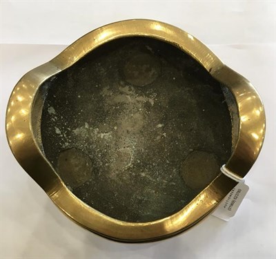 Lot 96 - A Chinese Bronze Censer, Xuande reign mark but not of the period, of circular tripod form with twin