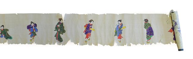 Lot 97 - Japanese School (Meiji period): A Rice Paper School, painted gouache and gilt with various maidens