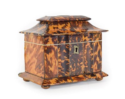 Lot 104 - A Regency Tortoiseshell and Ivory Tea Caddy, of serpentine fronted rectangular form, the caddy...