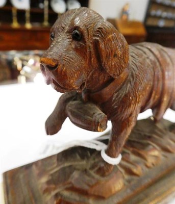 Lot 114 - A Black Forest-Type Carved Oak Desk Blotter, early 20th century, in the form of a St Bernard,...