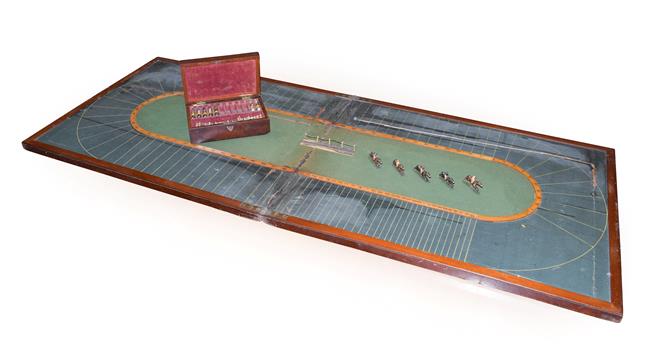 Lot 120 - A Victorian Mahogany Framed Folding Racing Game, with oil cloth oval ''course'' and with twelve...