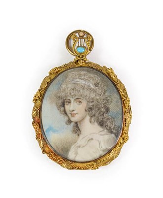 Lot 135 - English Scholl (late 18th century): Miniature Bust Portrait of a Young Lady, wearing a...